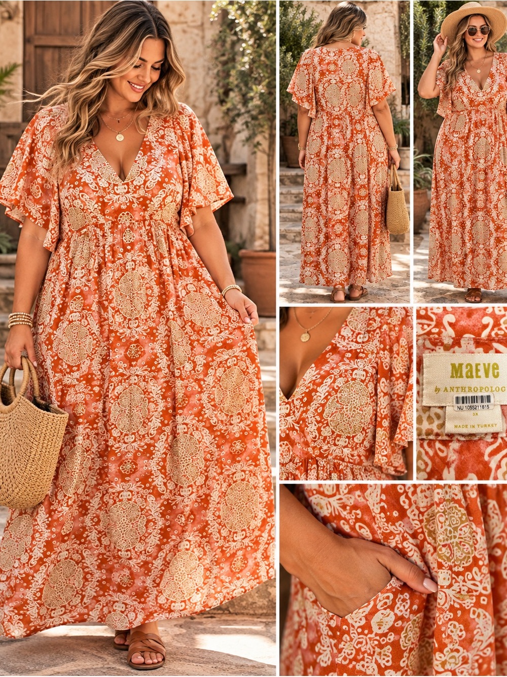 🧡 Maeve by Anthropologie Boho Paisley Maxi Dress – Size 3X